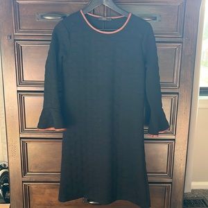 Black dress with cute dot pattern and leather brown piping SALE!!!